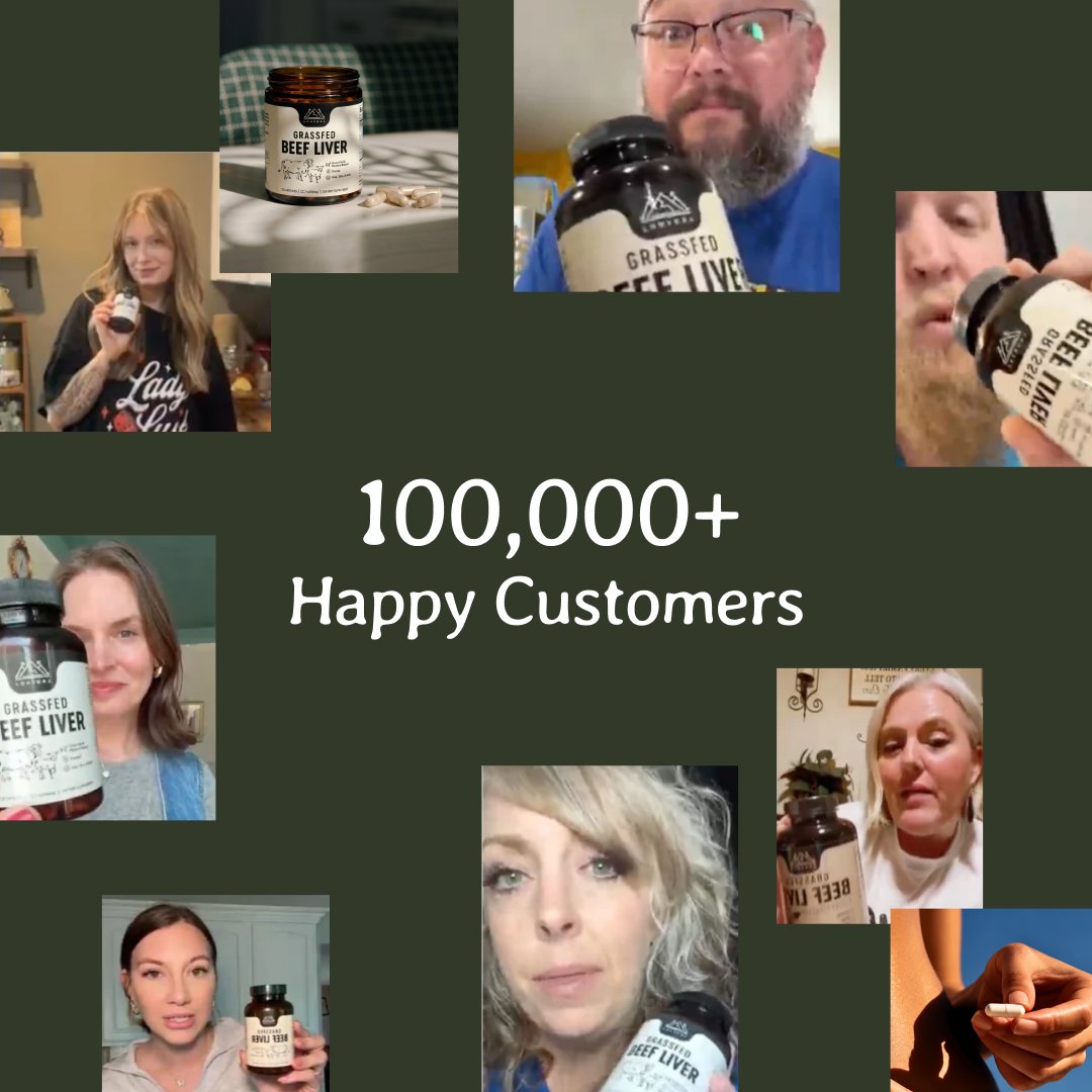 Collage of customers holding the bottle under 100,000+ happy customers