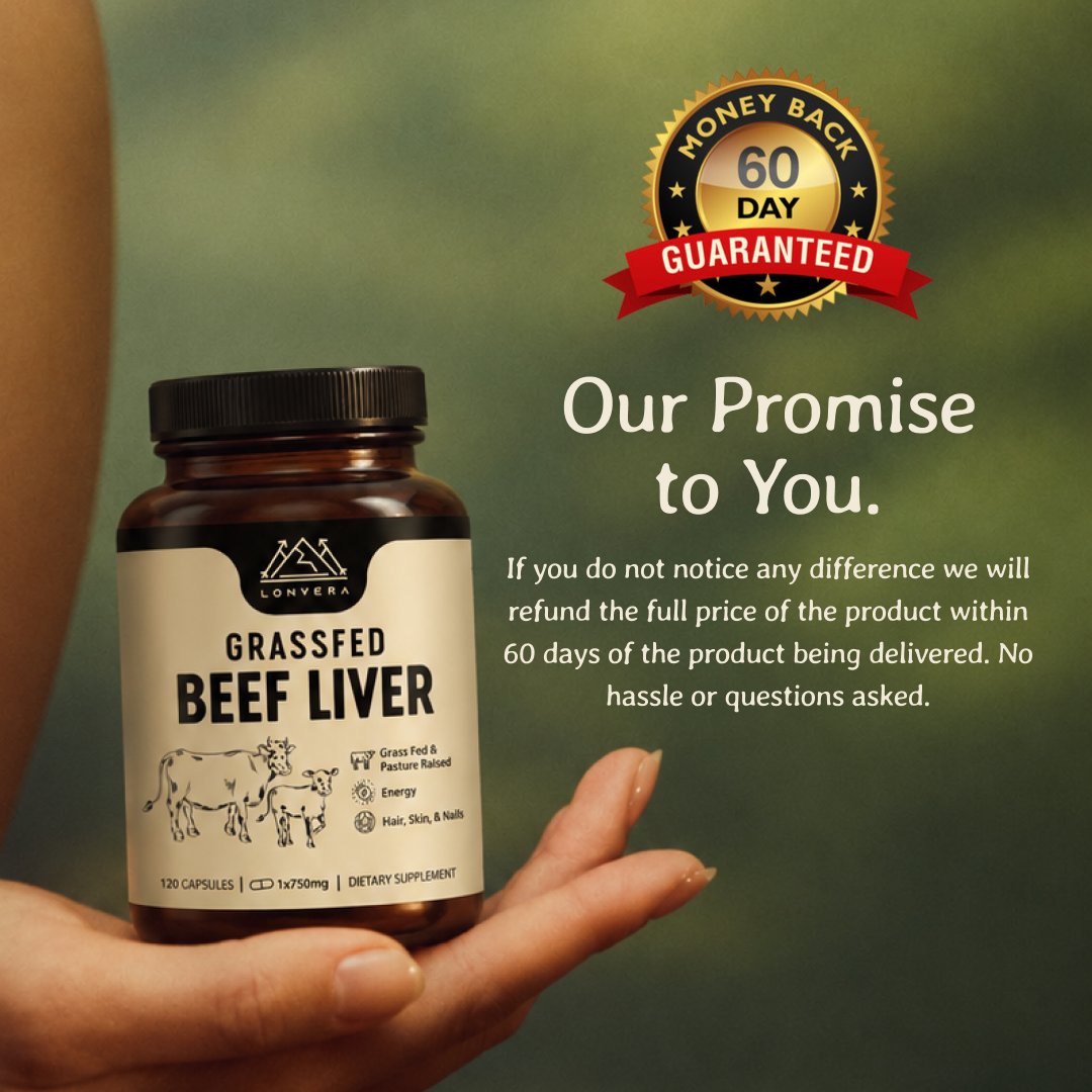 Our promise to you: bottle held in an open hand with the 60 day money back guaranteed seal